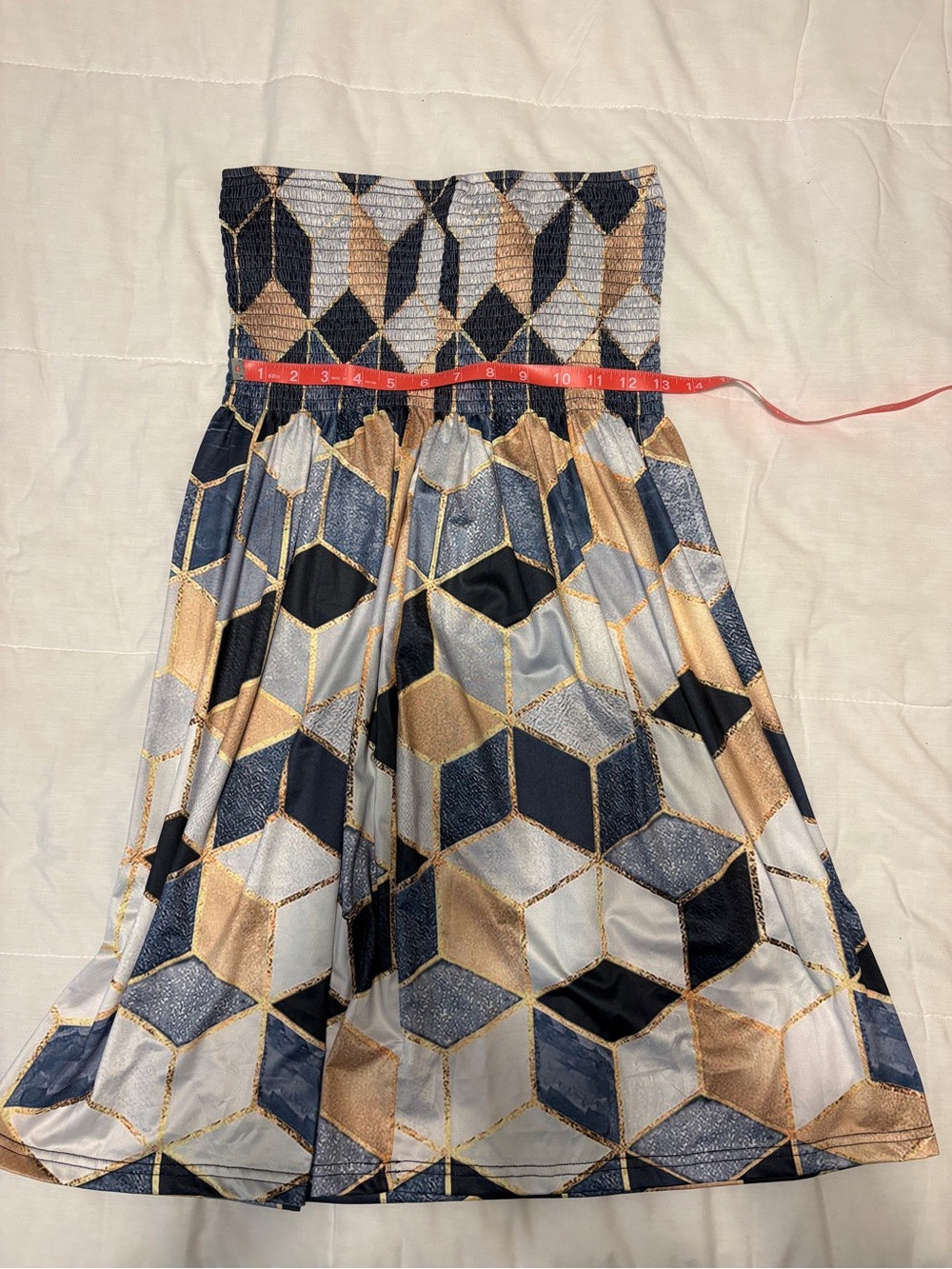 Geometric Print Midi Skirt in Navy, Gold & Gray